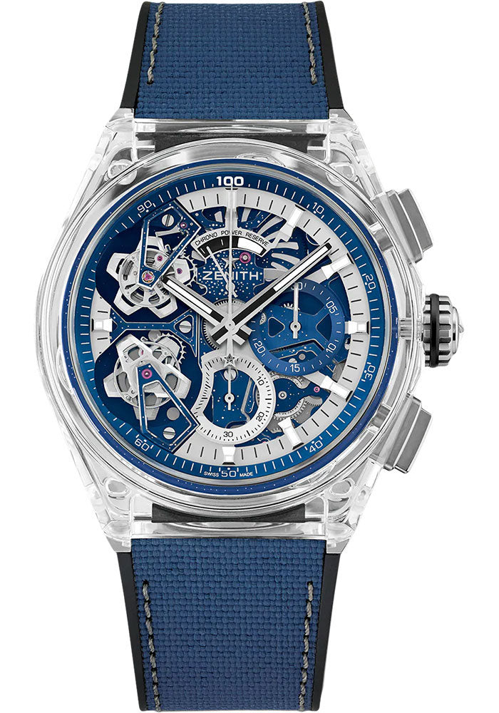 Zenith Defy Double Tourbillon Watch - 46 mm Sapphire Case - Openworked Dial - Black Rubber Strap - 04.9000.9020/00.R920