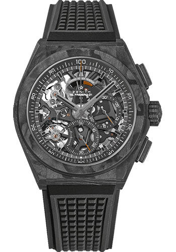 Zenith Defy El Primero 21 Watch - Black Carbon - Openworked Dial - Black Rubber Strap - 10.9000.9004/96.R921