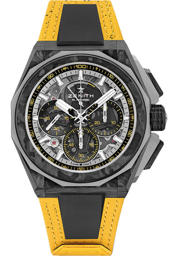 Zenith Defy Extreme E Desert X Prix Watch - 45 mm Carbon And Ti Case - Tinted Sapphire Dial - Yellow Velcro (Recycled Tires) Strap - 10.9100.9004-1/23.I303