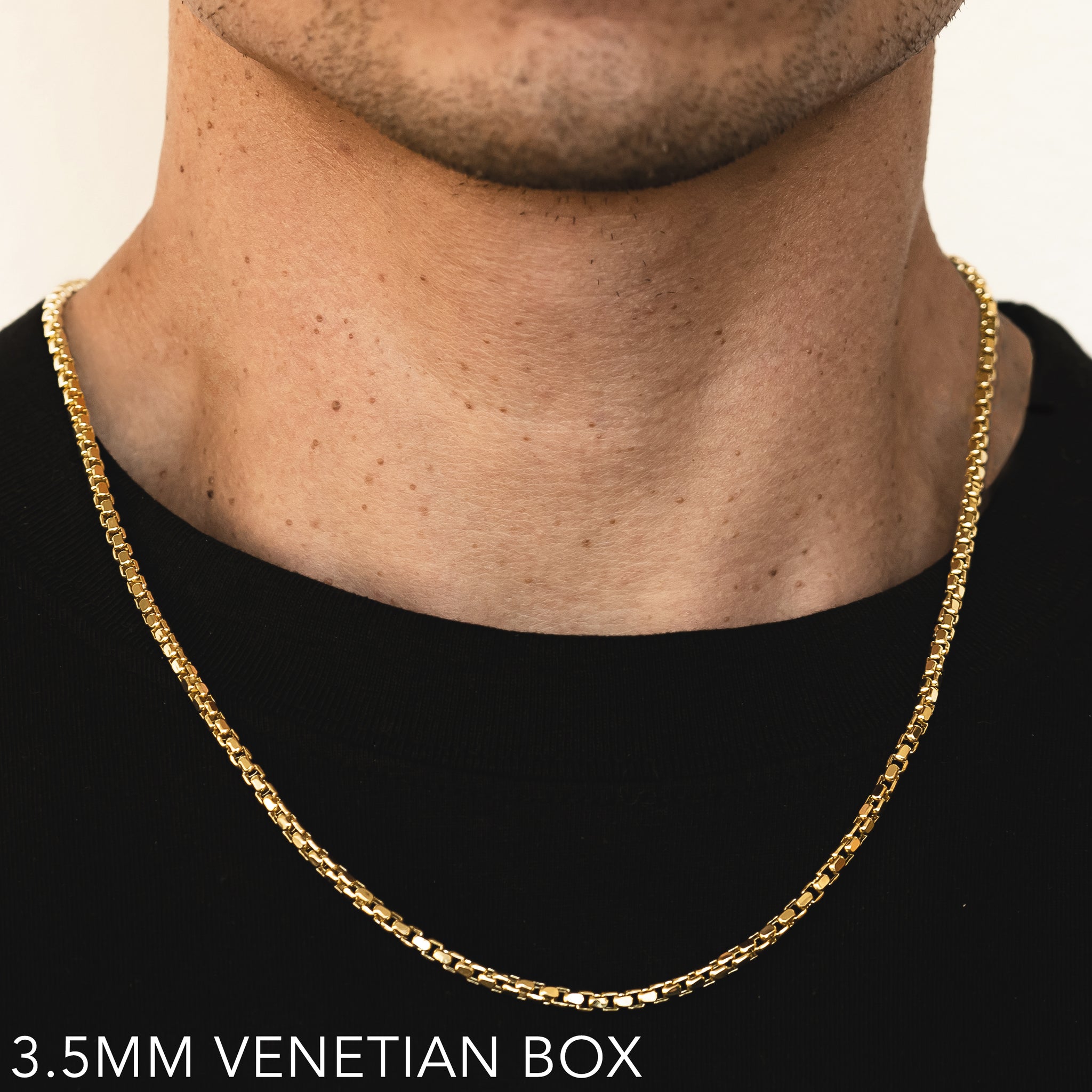 18K 3.5MM YELLOW GOLD SOLID VENETIAN BOX 20" CHAIN NECKLACE (AVAILABLE IN LENGTHS 7" - 30")