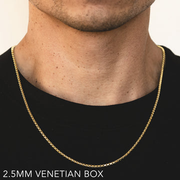 18K 2.5MM YELLOW GOLD SOLID VENETIAN BOX 24" CHAIN NECKLACE (AVAILABLE IN LENGTHS 7" - 30")