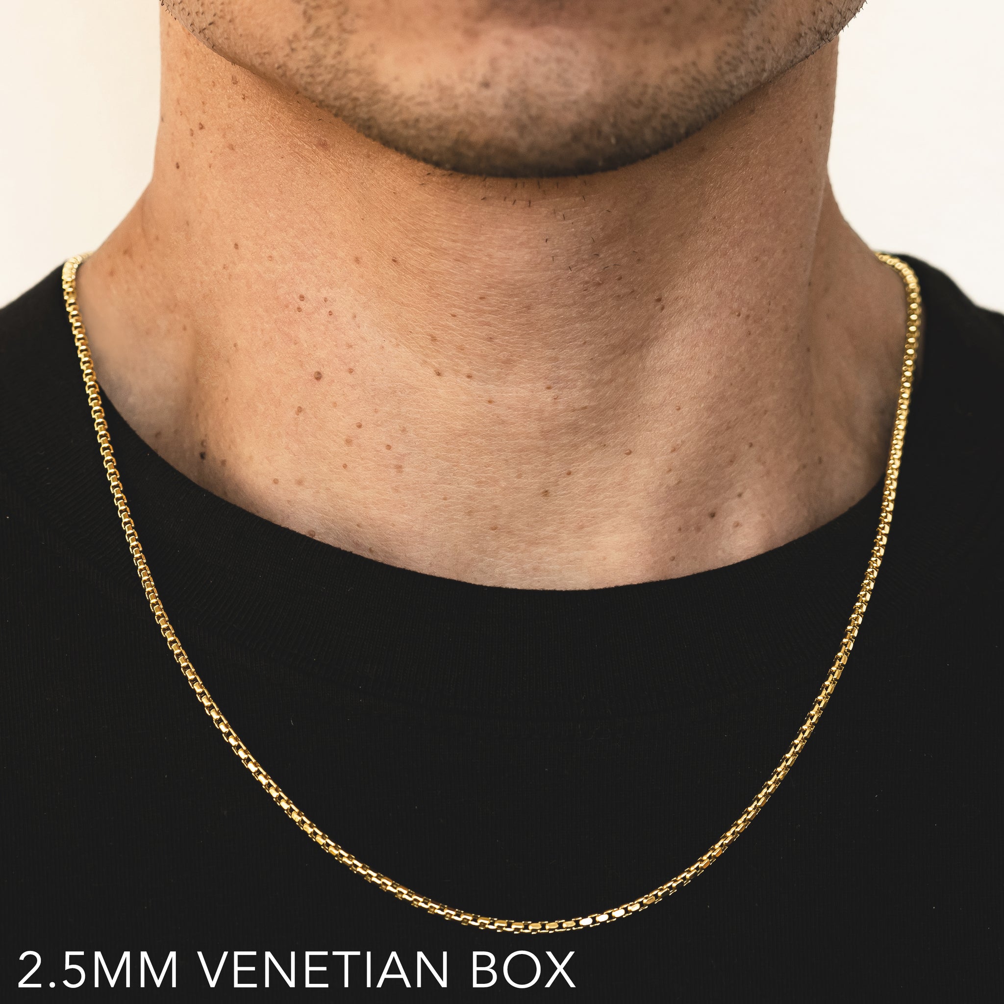 18K 2.5MM YELLOW GOLD SOLID VENETIAN BOX 18" CHAIN NECKLACE (AVAILABLE IN LENGTHS 7" - 30")