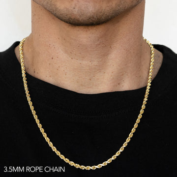 18K 3.5MM YELLOW GOLD SOLID DC ROPE 16" CHAIN NECKLACE (AVAILABLE IN LENGTHS 7" - 30")