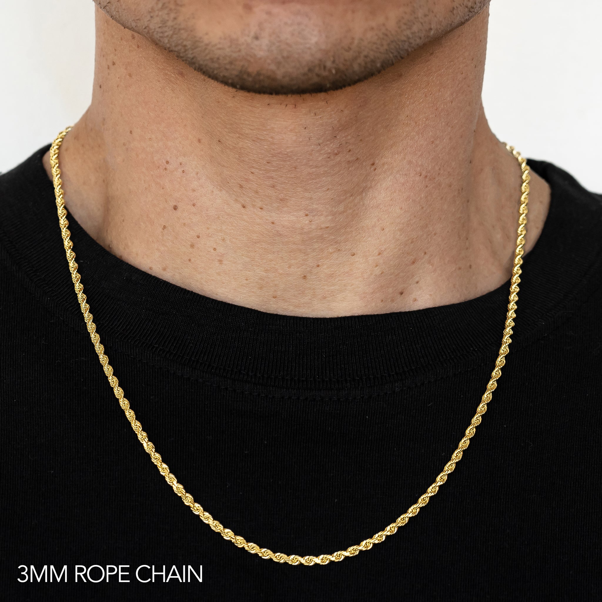 18K 3MM YELLOW GOLD SOLID DC ROPE 16" CHAIN NECKLACE (AVAILABLE IN LENGTHS 7" - 30")