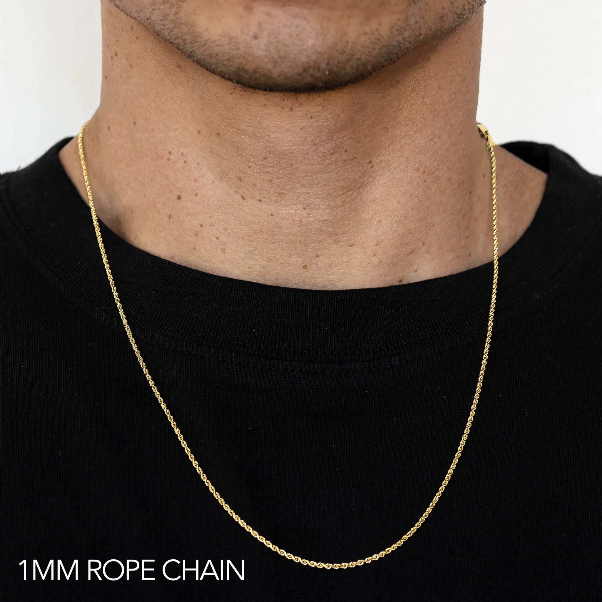 18K 1MM YELLOW GOLD SOLID DC ROPE 16" CHAIN NECKLACE (AVAILABLE IN LENGTHS 7" - 30")
