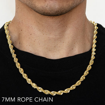 18K 7MM YELLOW GOLD SOLID DC ROPE 16" CHAIN NECKLACE (AVAILABLE IN LENGTHS 7" - 30")