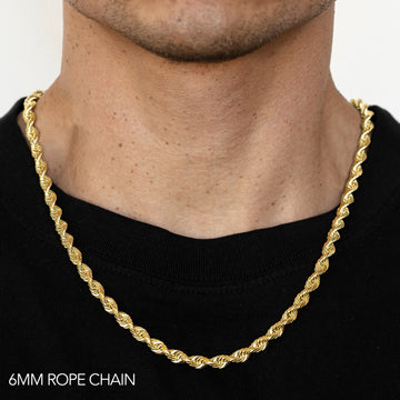 18K 6MM YELLOW GOLD SOLID DC ROPE 16" CHAIN NECKLACE (AVAILABLE IN LENGTHS 7" - 30")