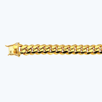 18K 14MM YELLOW GOLD SOLID MIAMI CUBAN 16" CHAIN NECKLACE (AVAILABLE IN LENGTHS 7" - 30")