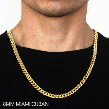 18K 8MM YELLOW GOLD SOLID MIAMI CUBAN 18" CHAIN NECKLACE (AVAILABLE IN LENGTHS 7" - 30")