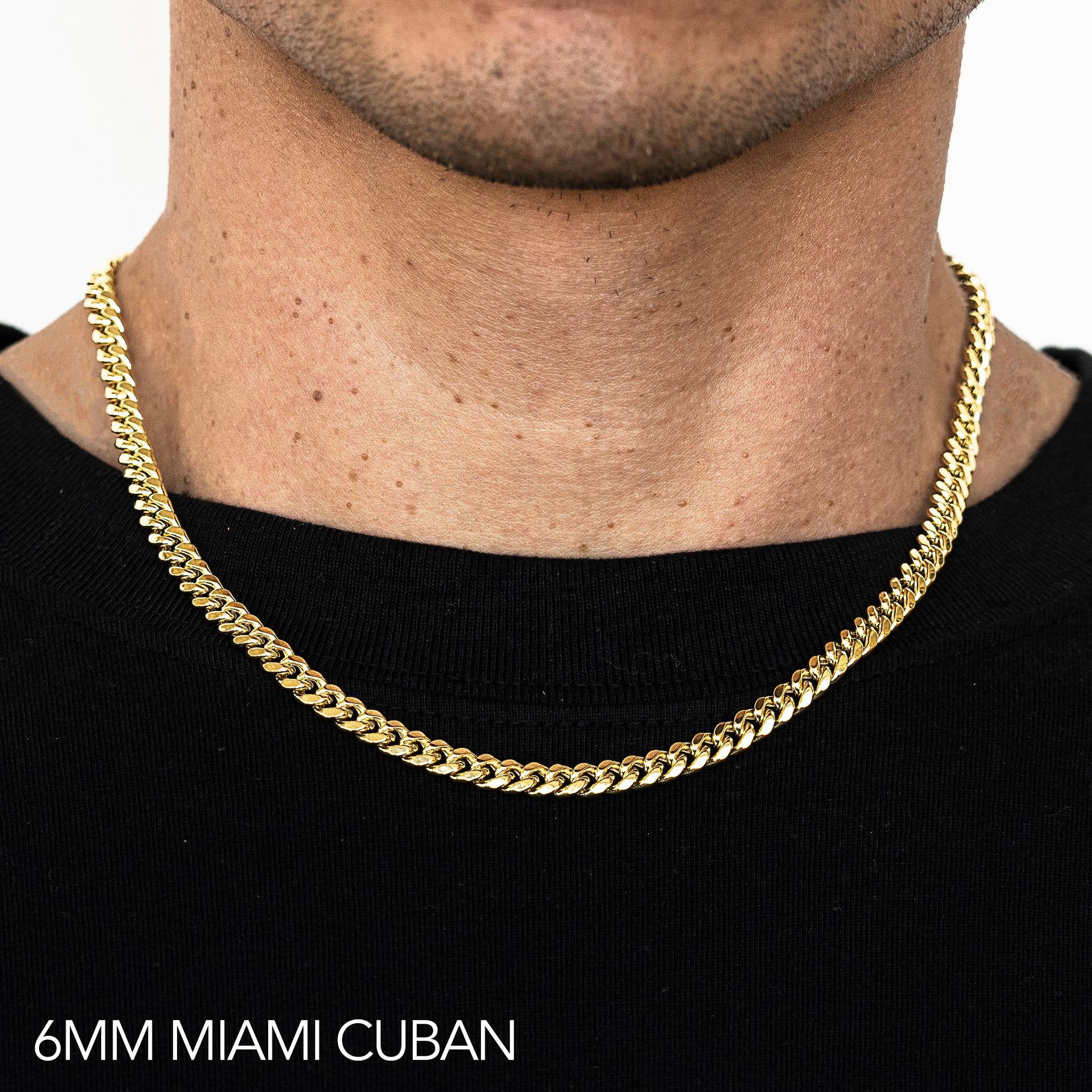18K 6MM YELLOW GOLD SOLID MIAMI CUBAN 16" CHAIN NECKLACE (AVAILABLE IN LENGTHS 7" - 30")