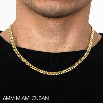 18K 6MM YELLOW GOLD SOLID MIAMI CUBAN 16" CHAIN NECKLACE (AVAILABLE IN LENGTHS 7" - 30")