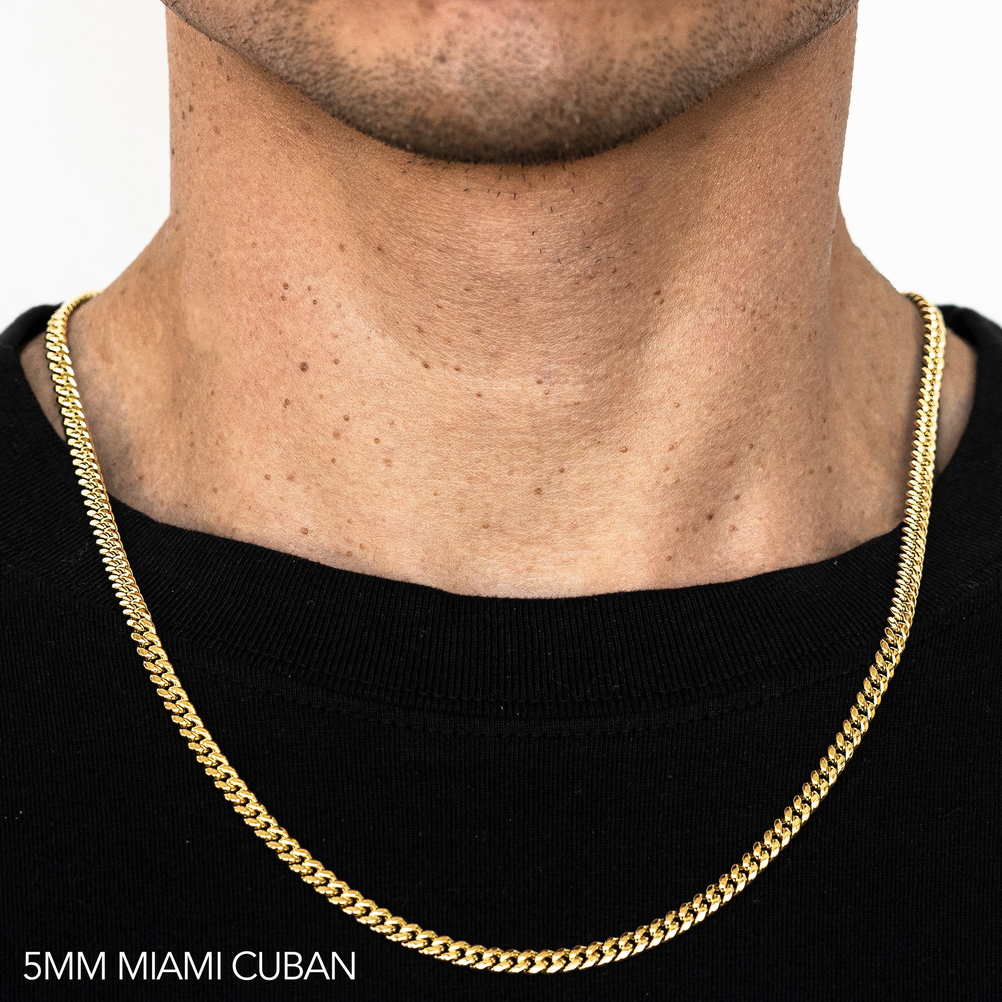 18K 5MM YELLOW GOLD SOLID MIAMI CUBAN 16" CHAIN NECKLACE (AVAILABLE IN LENGTHS 7" - 30")