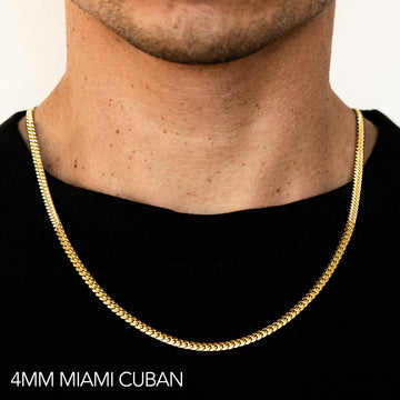 18K 4MM YELLOW GOLD SOLID MIAMI CUBAN 16" CHAIN NECKLACE (AVAILABLE IN LENGTHS 7" - 30")