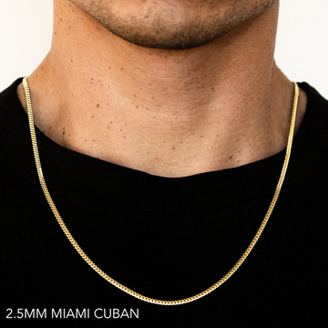 18K 2.5MM YELLOW GOLD SOLID MIAMI CUBAN 16" CHAIN NECKLACE (AVAILABLE IN LENGTHS 7" - 30")