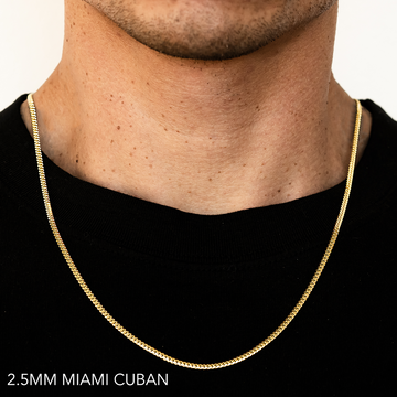 18K 2.5MM YELLOW GOLD SOLID MIAMI CUBAN 28" CHAIN NECKLACE (AVAILABLE IN LENGTHS 7" - 30")