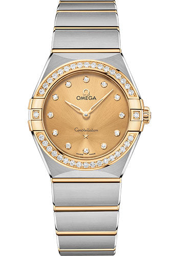 Omega Constellation Manhattan Quartz Watch - 28 mm Steel And Yellow Gold Case - Diamond-Paved Bezel - Champagne Diamond Dial - 131.25.28.60.58.001