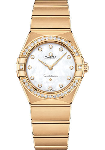 Omega Constellation Manhattan Quartz Watch - 28 mm Yellow Gold Case - Diamond-Paved Bezel - Mother-Of-Pearl Diamond Dial - 131.55.28.60.55.002