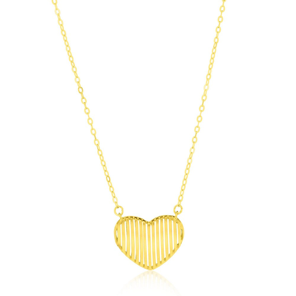 14K Yellow Gold, Striped Heart Necklace