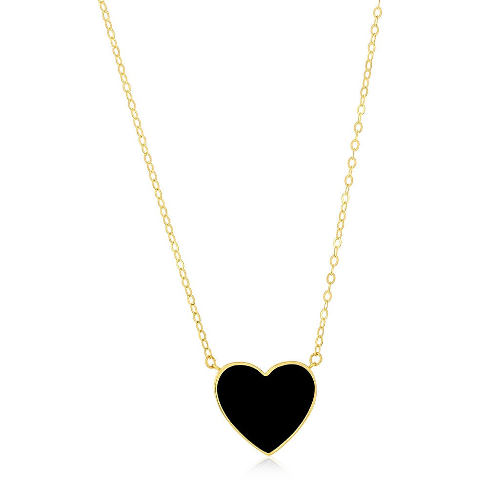14K Yellow Gold, Onyx Heart Necklace