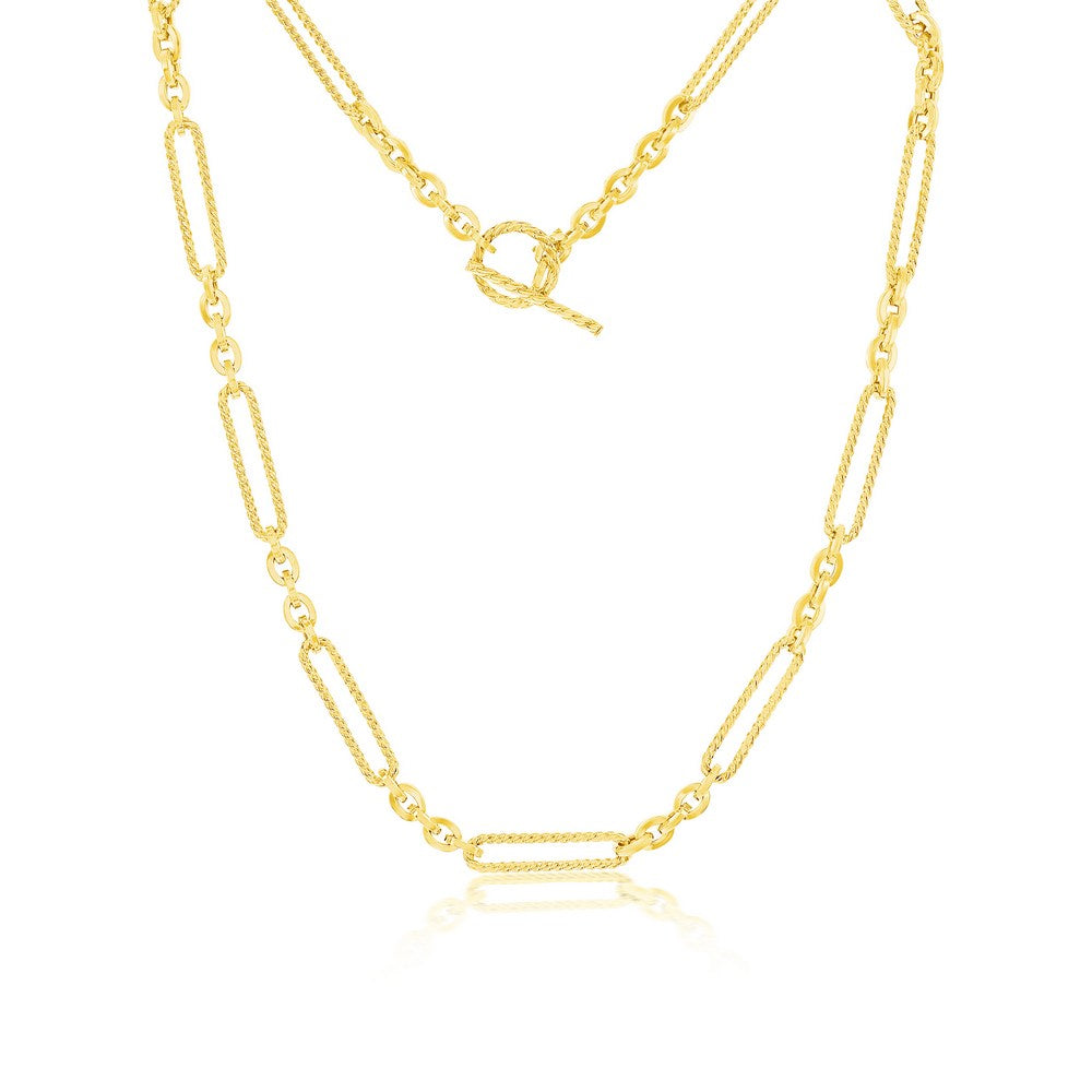 14K Yellow Gold, Rope Design Paperclip Toggle Necklace