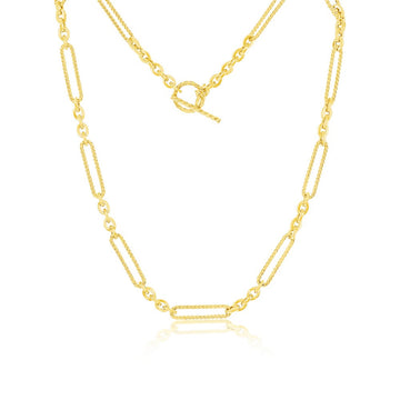 14K Yellow Gold, Rope Design Paperclip Toggle Necklace