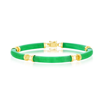 14K Yellow Gold Jade Curved Bar Link Bracelet