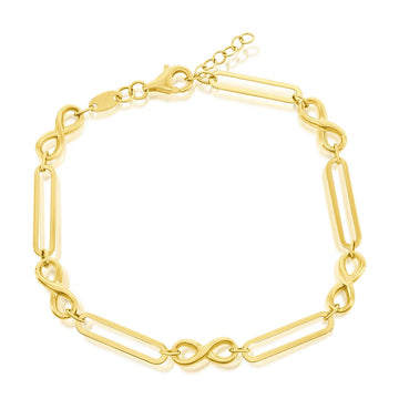 14K Yellow Gold, Alternating Infinity & Paperclip Design Link Bracelet