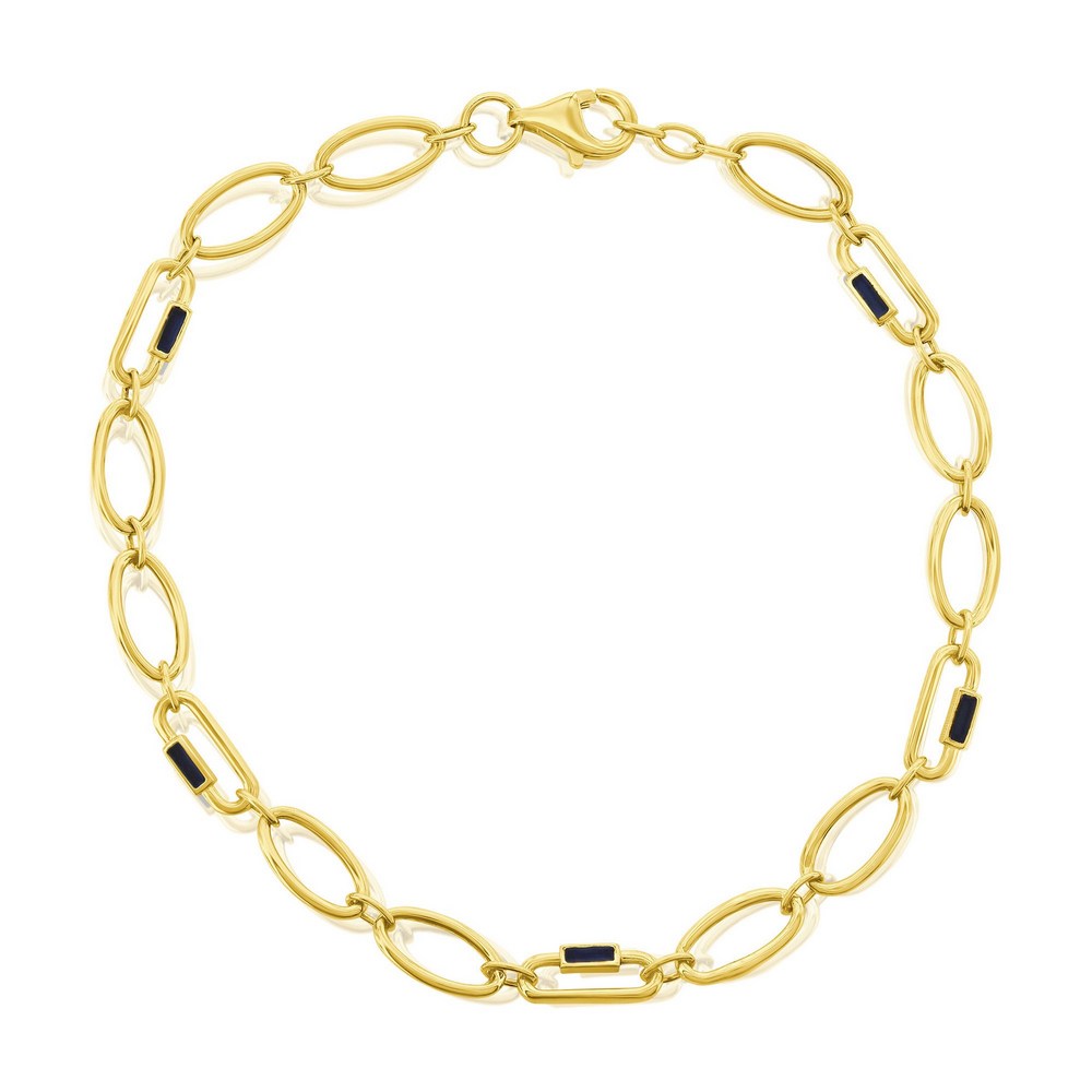 14K Yellow Gold, Alternating Black Enamel Carabiner & Oval Link Bracelet