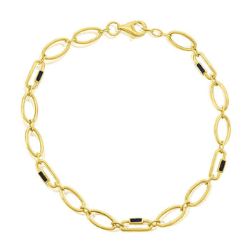 14K Yellow Gold, Alternating Black Enamel Carabiner & Oval Link Bracelet