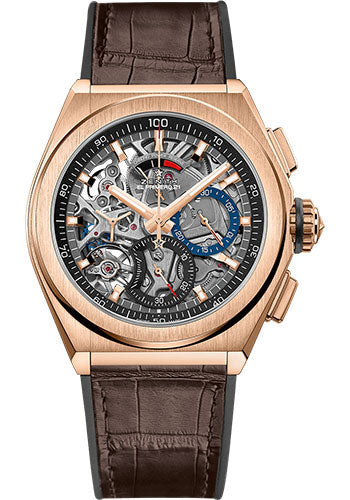 Zenith Defy El Primero 21 Watch - Rose Gold - Openworked Dial - Black Rubber and Alligator Strap - 18.9000.9004/71.R585