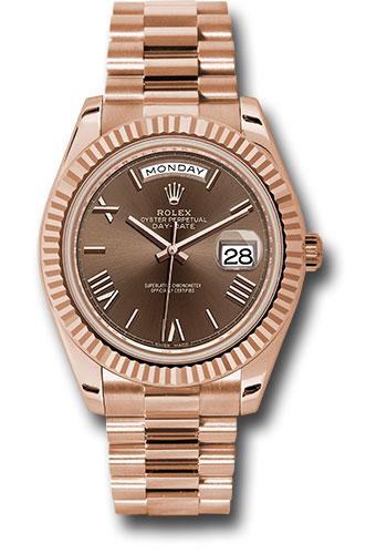 Rolex Everose Gold Day-Date 40 Watch - Fluted Bezel - Chocolate Bevelled Roman Dial - President Bracelet - 228235 chorp