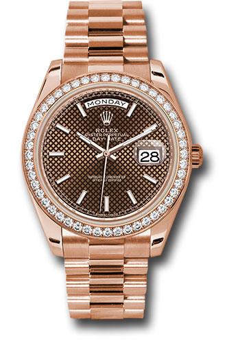 Rolex Everose Gold Day-Date 40 Watch - Everose Gold Bezel - Chocolate Diagonal Motif Index Dial - President Bracelet - 228345RBR chodmip