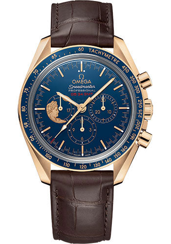 Omega Speedmaster Moonwatch Apollo XVII Anniversary Limited Series Limited Edition of 272 Watch - 42 mm Yellow Gold Case - Polished Blue Ceramic Bezel - Blue Ceramic Dial - Brown Leather Strap - 311.63.42.30.03.001