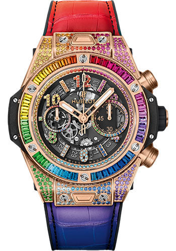 Hublot Big Bang Unico Rainbow King Gold Watch - 45 mm - Black Skeleton Dial - 411.OX.9910.LR.0999