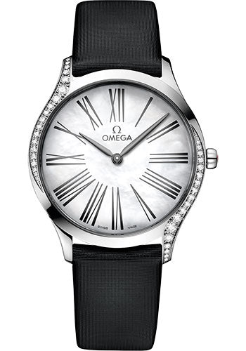 Omega De Ville Tresor Quartz Watch - 36 mm Steel Case - Mother-Of-Pearl Dial - Black Fabric Strap - 428.17.36.60.05.001