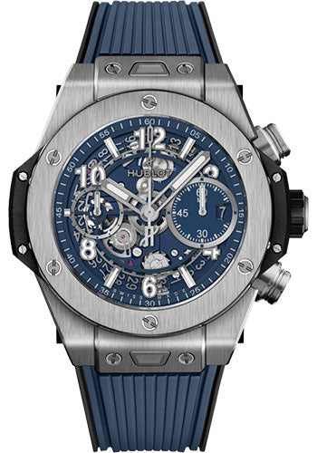 Hublot Big Bang Unico Titanium Blue Watch - 42 mm - Blue Skeleton Dial - Black and Blue Rubber Strap - 441.NX.5171.RX