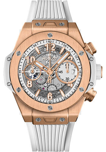 Hublot Big Bang Unico King Gold White Watch - 42 mm - White Dial - White Rubber Strap - 441.OE.2011.RW