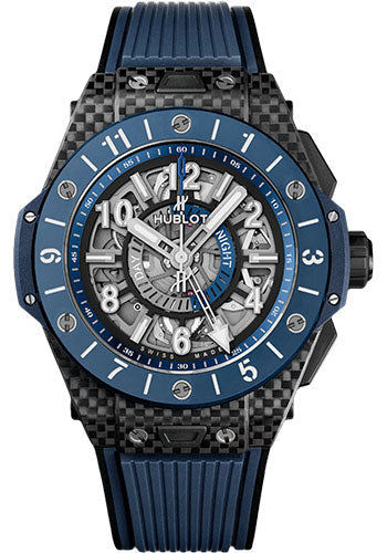 Hublot Big Bang Unico Gmt Carbon Blue Ceramic Watch - 45 mm - Blue And Black Skeleton Dial - 471.QL.7127.RX