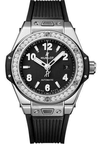 Hublot Big Bang One Click Steel Diamonds Watch - 33 mm - Black Dial - Black Rubber Strap - 485.SX.1170.RX.1204