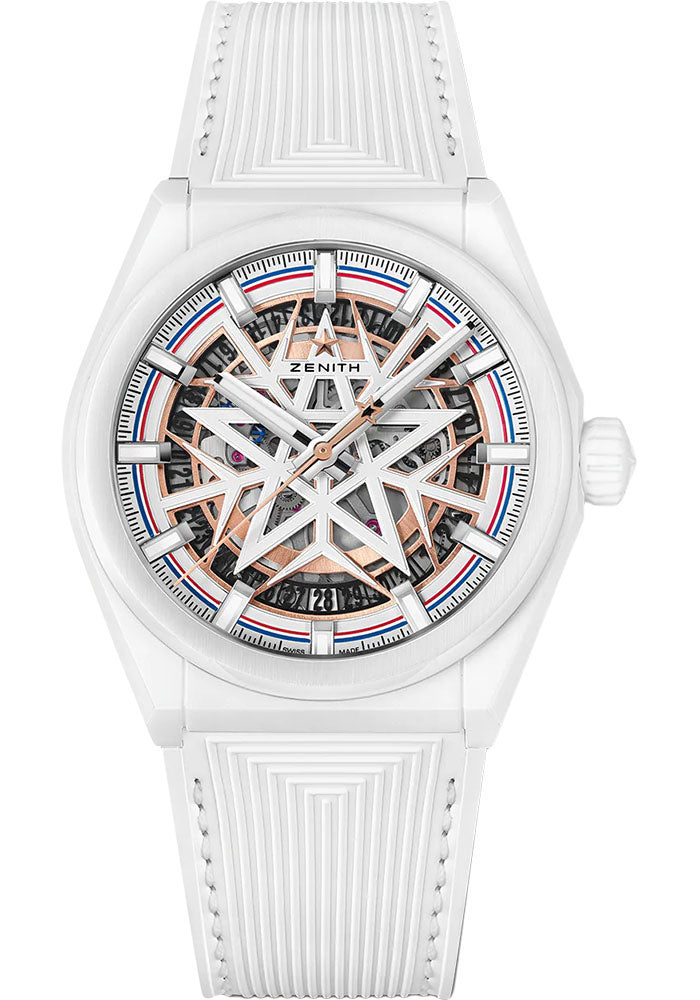 Zenith Defy Classic Skeleton Fusalp Watch - 41 mm White Ceramic Case - Silver Openworked Dial - White Rubber Strap - 49.9002.670-1/02.R796