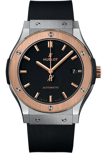 Hublot Classic Fusion Titanium King Gold Watch - 45 mm - Black Dial - Black Lined Rubber Strap - 511.NO.1181.RX