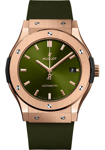 Hublot Classic Fusion King Gold Green Watch - 45 mm - Green Dial - Green Lined Rubber Strap - 511.OX.8980.RX