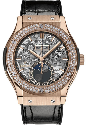 Hublot Classic Fusion Aerofusion Moonphase King Gold Diamonds Watch - 517.OX.0180.LR.1104