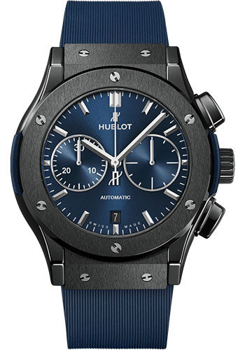 Hublot Classic Fusion Ceramic Blue Chronograph Watch - 45 mm - Blue Dial - Blue Lined Rubber Strap - 521.CM.7170.RX