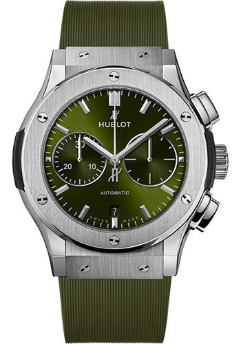 Hublot Classic Fusion Chronograph Titanium Green Watch - 45 mm - Green Dial - Green Lined Rubber Strap - 521.NX.8970.RX