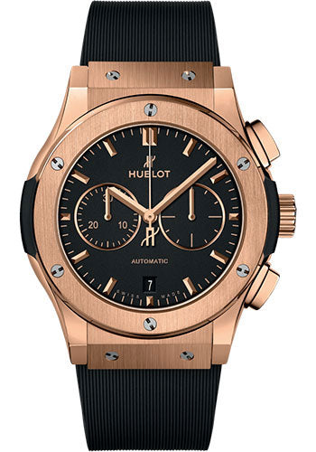 Hublot Classic Fusion Chronograph King Gold Watch - 42 mm - Black Dial - Black Lined Rubber Strap - 541.OX.1181.RX