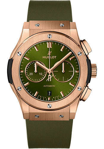 Hublot Classic Fusion Chronograph King Gold Green Watch - 42 mm - Green Dial - Green Lined Rubber Strap - 541.OX.8980.RX