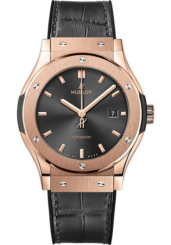 Hublot Classic Fusion Racing Grey King Gold Watch - 42 mm - Gray Dial - Black Rubber and Gray Leather Strap - 542.OX.7081.LR