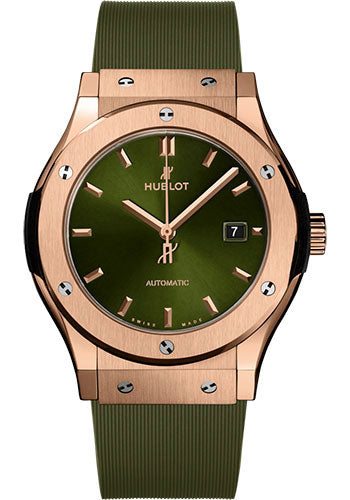 Hublot Classic Fusion King Gold Green Watch - 42 mm - Green Dial - Green Lined Rubber Strap - 542.OX.8980.RX