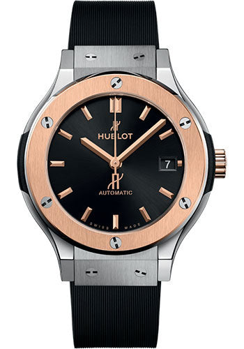 Hublot Classic Fusion Titanium King Gold Watch - 38 mm - Black Dial - Black Lined Rubber Strap - 565.NO.1480.RX